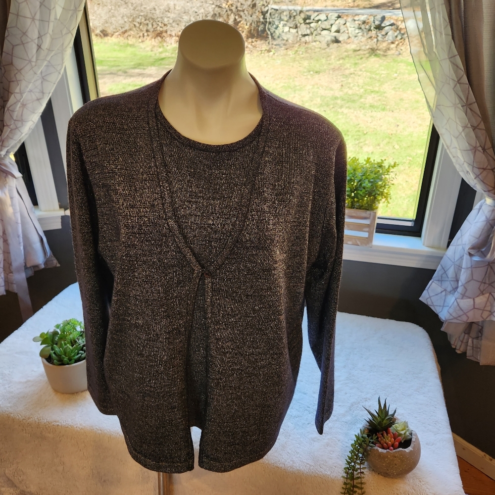 B1G1! Sparkly! Kathie Lee Woman Metallic Cardigan with attached top